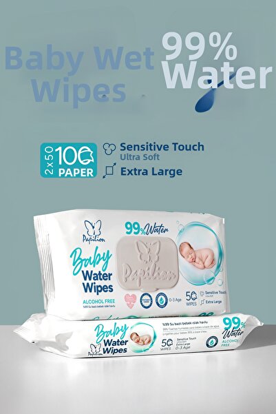 Papilion 100 منديل مبلل للأطفال، مناديل مبللة لحديثي الولادة مصنوعة من 99% ما...