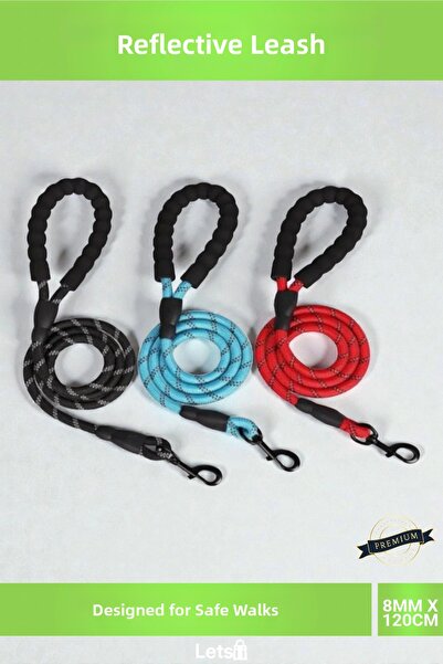 Letsii طوق مشي للكلاب عاكس للضوء مقاس 8 مم × 120 سم، طوق مشي آمن