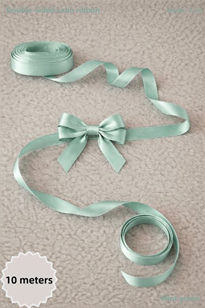 Mortex Mint Green Satin Ribbon 2 cm 10m - Bohça, Nikah, Nişan, Çeyiz, Hediye, Süsleme, Doğum Günü, Parti