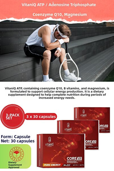 VITANIQ Core Atp (3X 30 كبسولة) - مكمل كبسولة يحتوي على ثلاثي فوسفات الأدينوزين والإنزيم المساعد Q10 والمغنيسيوم