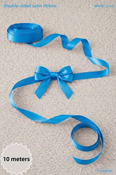 Mortex Turquoise Satin Ribbon 2 cm 10 Meters - Bohça, Nikah, Nişan, Çeyiz, Hediye, Süsleme, Doğum Günü, Parti