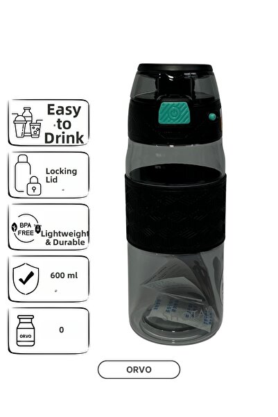 ORVO زجاجة مياه رياضية من تريتان – بغطاء قفل، خالية من مادة BPA، 600 مل / ST-...