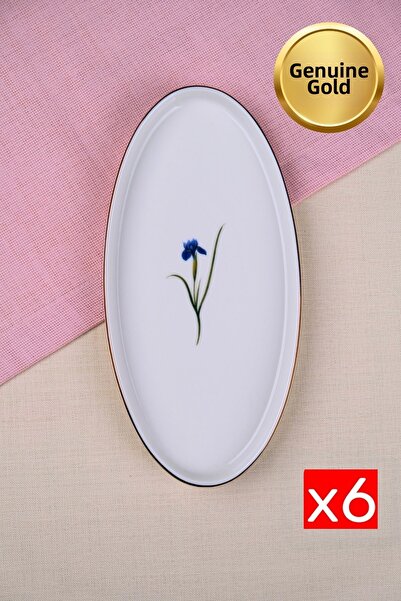 tabakevi Tabak Evi Porcelain Natura Iris Gold Gilded Boat with Upright Cheeks 26X13X2Cm Set of 6
