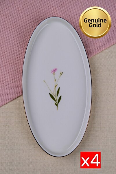 tabakevi Tabak Evi Porcelain Natura Broadcloth Gold Gilded Boat with Upright Cheeks 26X13X2Cm Set of 4