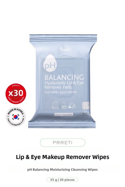 Prreti Lip and Eye Makeup Removal Wipes Hyaluronic Acid Ph Balancing Lip&Eye ...