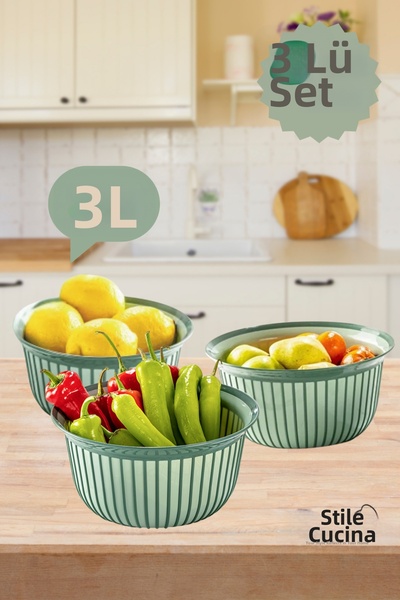Stile Cucina طقم أوعية دائرية اقتصادية من 3 قطع باللون الأخضر (3 × 3 لتر)