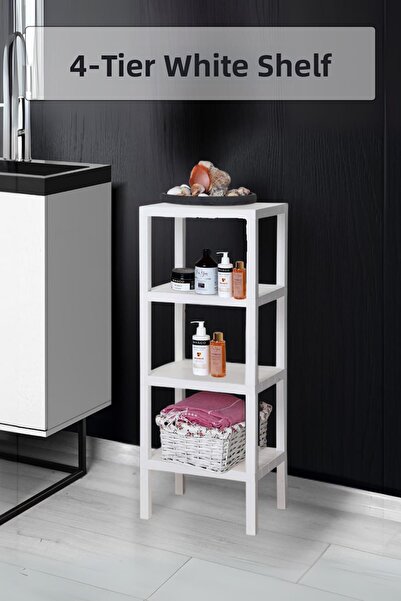 Depa رف كتب أبيض من 4 طبقات ومنظم للحمام مقاس 100 سم