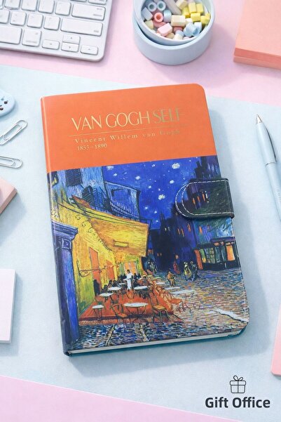 hediyeofisi Van Gogh Self Leather Cover Notebook - with Magnetic Lock, Lined Notepad, Special Design Agenda