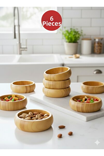 YUVAM CONCEPT Bamboo Round Snack Bowl Set of 6 Natural Bamboo Sauce Bowl Snack Presentation Bowl Plate 6 Pieces