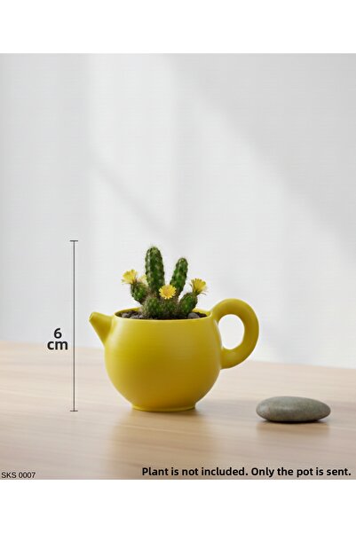 EGATOPTAN Yellow Teapot Shaped Mini Decorative Flower Pot 6 cm Tabletop Offic...