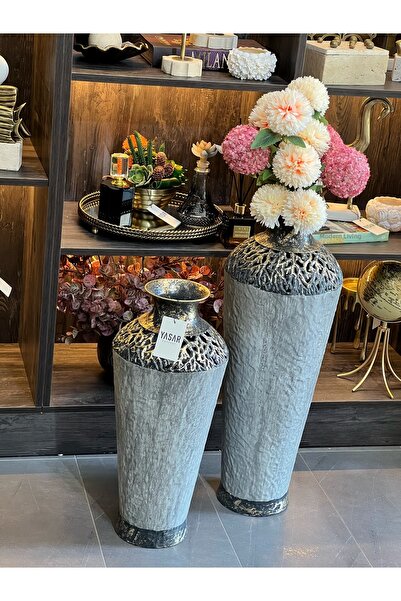 YASAR CONCEPT مزهرية أرضية معدنية من إلفيون مقاس 28×75 سم حجم كبير