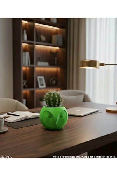 EGATOPTAN Mini Decorative Flower Pot with Green Owl Figure 6 cm Desktop Offic...