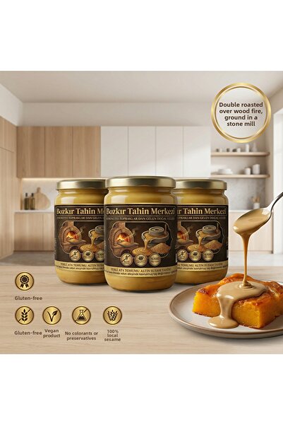 Hakbur Bozkır Yöresel Bozkır Tahin Center Horse Seed Golden Sesame Roasted Tahini 600 Gr X 3Pcs (Stone Mill & Without Additives)