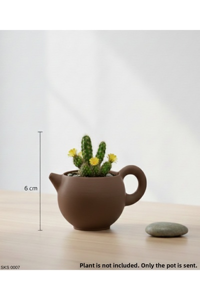EGATOPTAN Brown Teapot Shaped Mini Decorative Flower Pot 6 cm Tabletop Office...