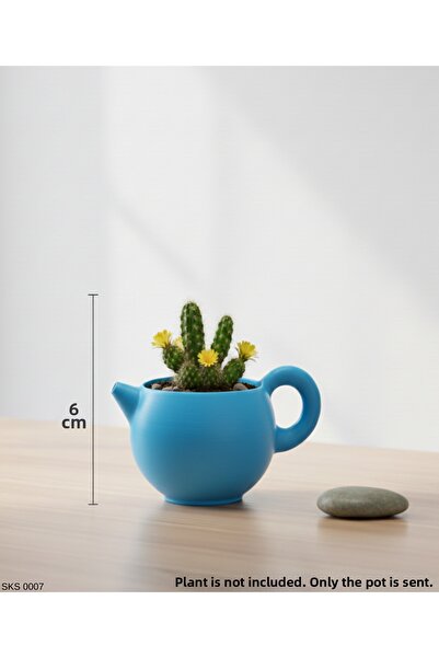 EGATOPTAN Blue Teapot Shaped Mini Decorative Flower Pot 6 cm Tabletop Office ...