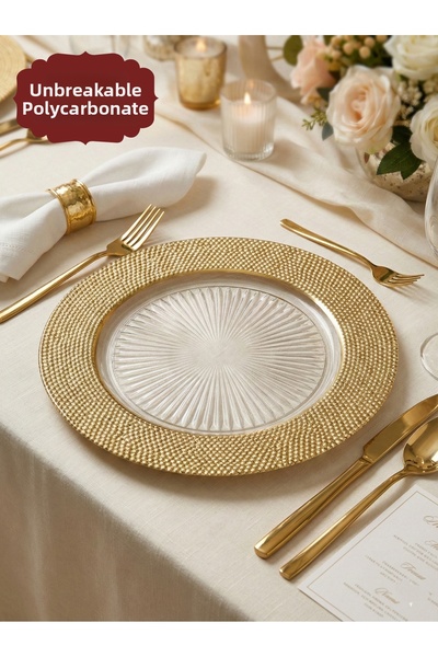 Le Paon 6 Pieces 30 cm Gold Luxury Placemat Set, Polycarbonate Unbreakable Am...