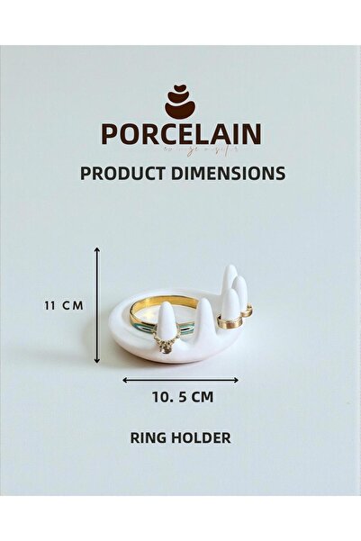 Porselian Decorative Varnished Ring Stand and White Jewelry Plate 11X10.5 cm Minimalist Jewelry Organizer