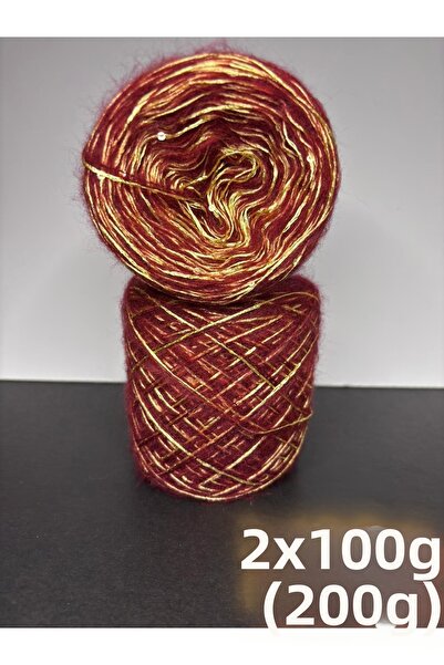 Ana&Kuzusu İplik Wine (2 Layers) Fine Cashmere Mohair, Yellow Flosh Gold Sequ...