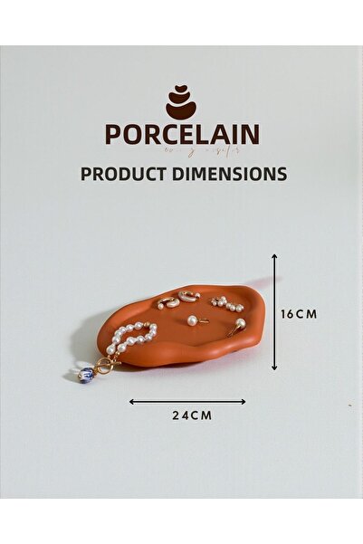 Porselian Decorative Cloud Shaped Orange Jewelry Plate and Presentation Bowl 19X13 cm Modern Wavy Decor