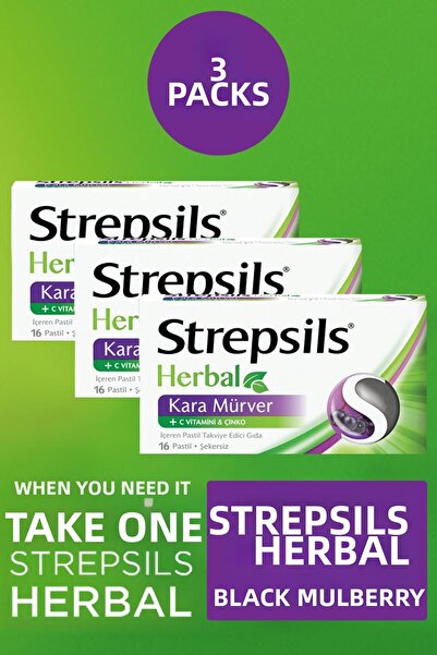 STREPSİLS Herbal Black Elderberry Flavored 16 Pastilles 3 Pieces