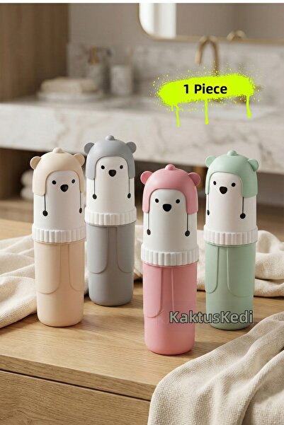 KaktüsKedi Cute Teddy Bear Figured Travel Type Accessory Carrying Box Glasses Outer Brush Storage Box