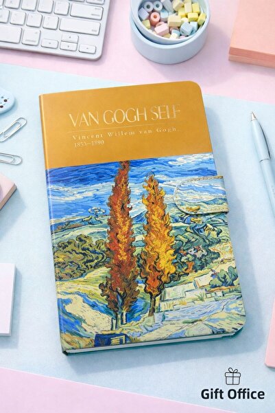 hediyeofisi Van Gogh Self Leather Cover Notebook - with Magnetic Lock, Lined Notepad, Special Design Agenda