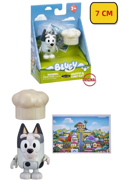 TOYFEST Blueyplus Single Figure Set with Accessories Muffin and Chef Hat - 7 cm