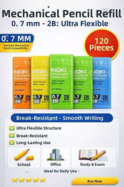 ANI OFİS KIRTASİYE A K Pencil Tip 0.7 mm 2B – 120 Pieces Ultra Flexible Mechanical