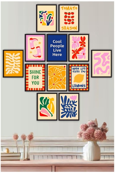 UNT Frame Printed Fun, Abstract, Minimalist, Modern Food and Kitchen Decor Set of 12 Paintings