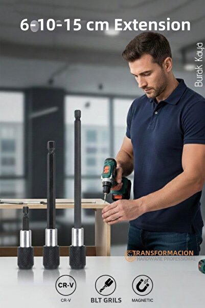 Transformacion 6-10-15 cm 3-Piece Magnetic Extension Bits Adapter Set |   Hard-To-Reach Areas and Precise Screwing