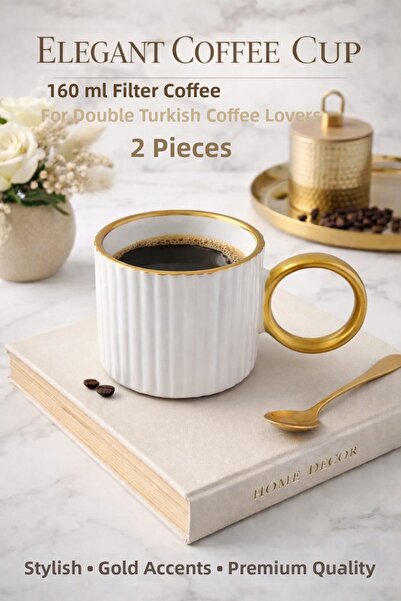 AuraStile Ceramic Mug Cup Gold Gilded Coffee Gift 180 ml 2 Pieces