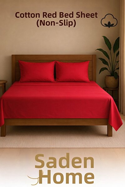 SADEN HOME Cotton Double Red Bed Sheet, 220X240 cm