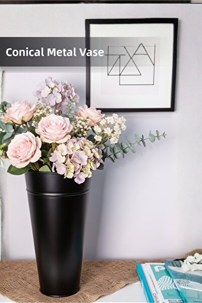 Orvila مخروطي معدني أسود - دلو حامل المظلة وتنسيق وعاء الزهور