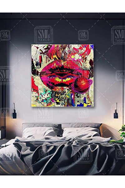SML TABLO Σέξι καραμέλα γκράφιτι με κόκκινα χείλη σε στυλ Μπάνσκυ σε τετράγωνο καμβά