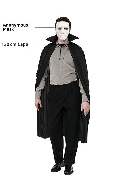 magicool 120 cm Cloak with Black Color Collar and White Anonymous Mask