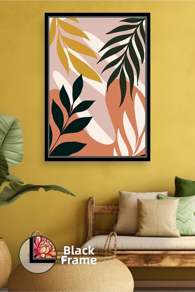 KOSS Dijital Бохемски арт мотив с листа в земни и горчични тонове Модерна дек...