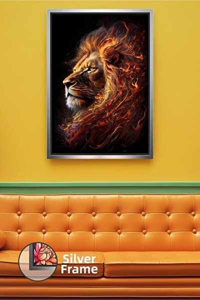 KOSS Dijital Пламенна лъвска фигура на черен фон Модерна декорация за стена с...