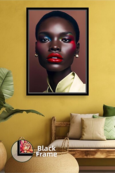 KOSS Dijital Portret elegant de femeie cu buze roșii, decor de perete elegant...
