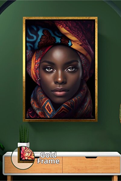 KOSS Dijital Portret de femeie africană cu o eșarfă colorată, model etnic, de...