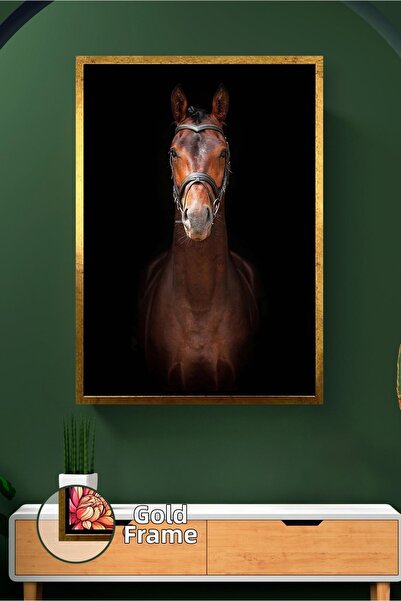 KOSS Dijital Pictură pe pânză cu portret de cal nobil pe fundal negru, artă a...