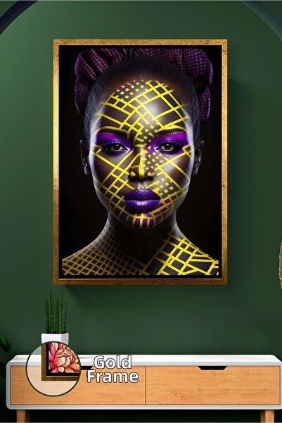 KOSS Dijital Pictură pe pânză înrămată cu detaliu mov cu linii galbene, cu fa...