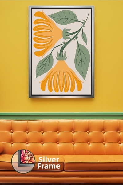 KOSS Dijital Pictură de perete boho cu flori galbene, stil boem cu frunze ver...