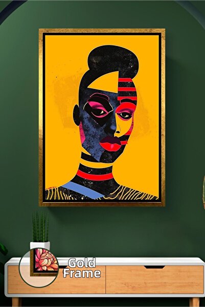 KOSS Dijital Portret abstract de femeie africană, fundal galben, artă african...