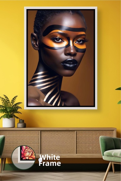 KOSS Dijital Portret de femeie africană cu mască de aur negru, cu linie detal...