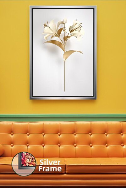 KOSS Dijital Fundal alb, model de flori aurii, decor modern pentru sufragerie...