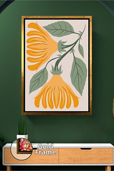 KOSS Dijital Pictură de perete boho cu flori galbene, stil boem cu frunze ver...