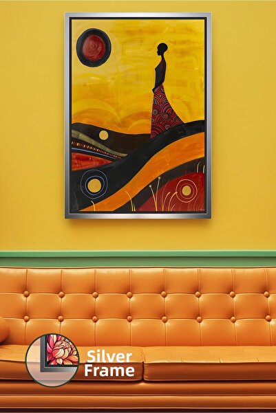 KOSS Dijital Pictură pe pânză înrămată cu artă modernă, cu fundal galben cu m...