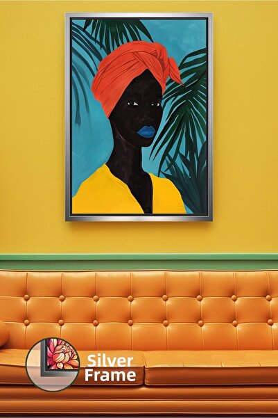 KOSS Dijital Decor de perete cu portret de femeie africană, frunze tropicale,...