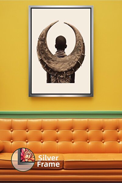 KOSS Dijital Cultură tribală africană, figură masculină cu detaliu de corn, a...