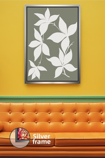 KOSS Dijital Pictură de perete cu model de frunze albe pe fundal verde măslin...